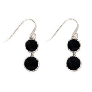 Recycled Antique Black Depression Glass Sterling Silver Double Take Earrings
